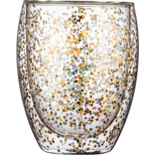 2021 New Double Wall Glass Cup,Fancy Star Insulated Glass Coffee Mug,Milk Cup,Tea Cups,Espresso Cup, Best Christmas for Women