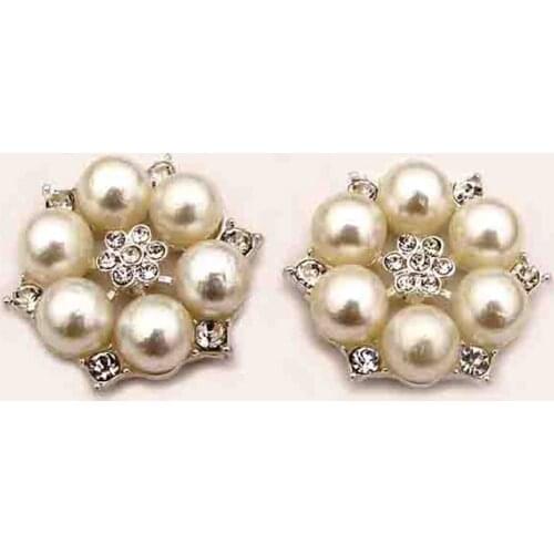 New design wholesale 28mm crystals pearl metal flower flatback buttons bridal wedding ornament accessories 30pcsx