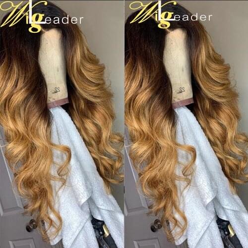 Wigleader #4/27 Honey Blonde Ombre Wave Glueless Lace Front Wigs Preplucked 180% Lace Frontal Wigs Ombre Human Hair Wigs