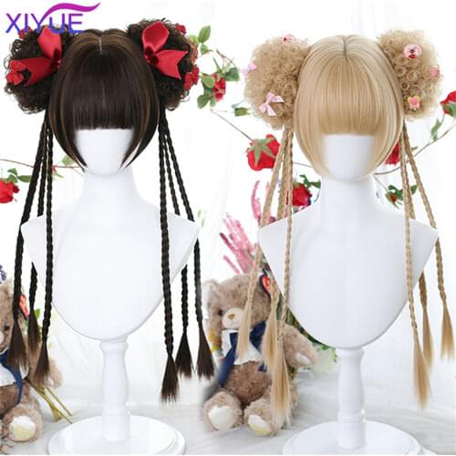 XIYUE Long Black Brown Gloden Honey Wavy Wig with Highlights Cosplay Synthetic Wigs Women Heat Resistant Middle Part Wigs