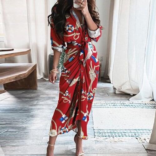 Summer Fashion Casual Beach Long Dress For Women Sexy V-Neck Party Elegant Bandage Shirt Night Dresses For Lady Vestido Floral