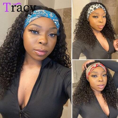 TRACY Full Machine Made Headband Wigs 180% Density Malaysian Water Wave Human Hair Wigs 32 Inch Water Curly Wigs For Black Women