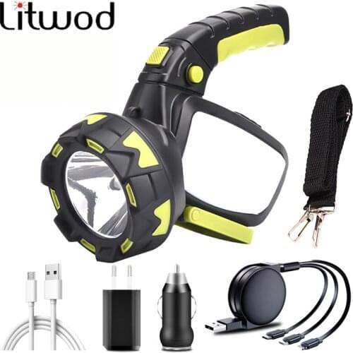 Super Bright XM-L T6 Flashlight USB Rechargeable COB Torch 18650 Battery for Emergency Power Bank Camping Lantern Litwod LED