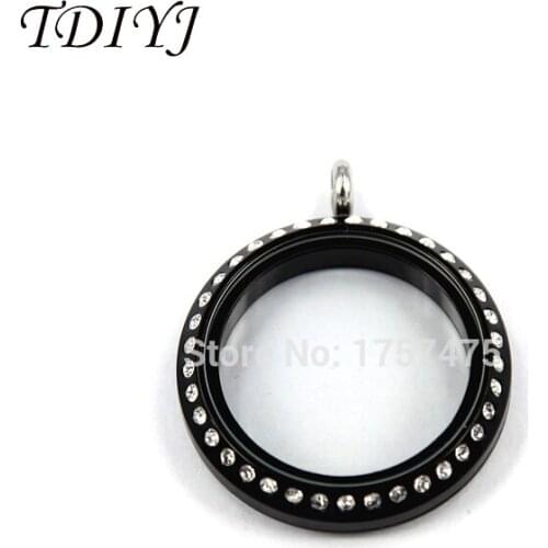 TDIYJ New Design Black 30mm Acrylic Screw Memory Locket with Crystals for Women Pendants 5pcs/lot AF-005