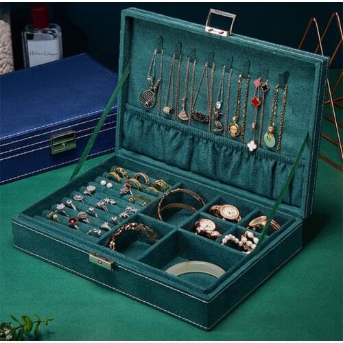 Green Velvet 1layers Portable Multi-functional Necklace Ring Bracelet Jewelry Boxes Fashion Earring Holder Organizer