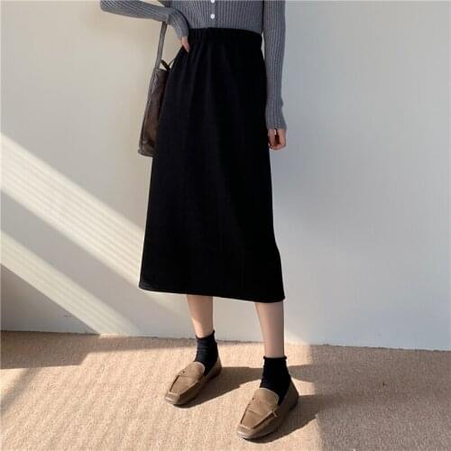 Vintage Corduroy Midi Skirt Elastic High Waist Solid Korean Daily Autumn Straight Skirt Women New Winter Casual Fashion Skirt