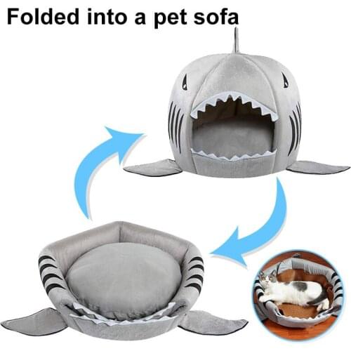 High Quality Large Dog House Shark Shape Nonslip Bottom Puppy Sleeping Cotton Sofa Foldable Warm Small Dog Cat Bed Pet Product