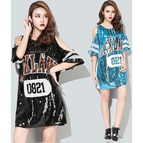 SIDAIMI Woman Club Dresses Sequin T Shirt Dress Plus Size Loose Tee Shirts Glitter Tops Summer Dress Sequin tops 0821