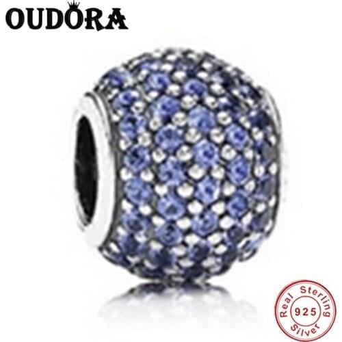 925 Sterling Silver Pave Blue Zircon Charm Fit Original Pandora Charms Silver 925 Bracelet Bead Women Fashion Jewelry Berloque