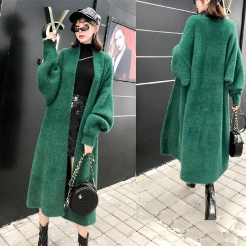 Autumn Winter New Large Size Loose Long Knit Cardigan Coat Female Faux Mink Fur Jacket Sweater Thick Velvet Coat Women