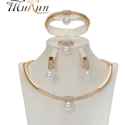 MUKUN womens wear jewelry set wedding party necklace fashion set African pearl golden dress bridal accessories party jewelry
