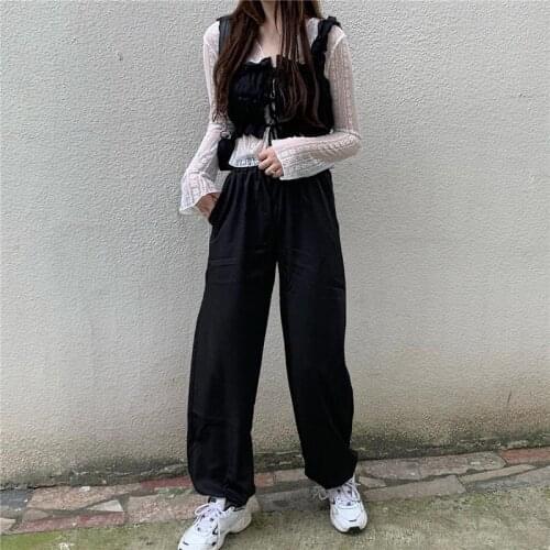 Women New Spring Autumn 3 Piece Set Female Long Sleeve Hollow Out Blouse And Vest +Elastic Waist Pants Fashion Casual Suits