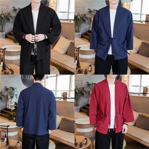 Japanese Style Clothing Samurai Kimono Retro Haori Cardigan Cotton&Linen Chinese Fashion Asian Coat for Men Robes M-5XL