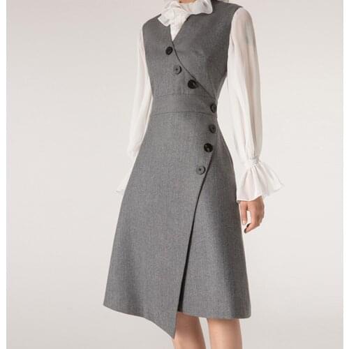 Spring New ol Women Fashion blazer vest Dress Women v-neck office lady Work Wear A-line Dress