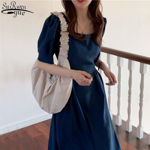 Dress Womens Summer New 2021 French Gentle Style Square Collar Womens Dress Black Dress Short Sleeve Vestidos Femme Robe 14497