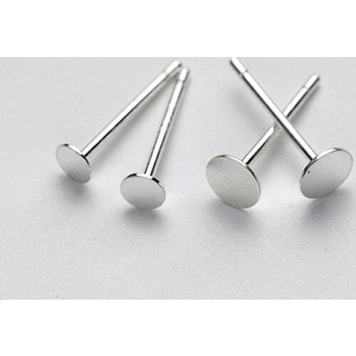 5pairs/lot 100% 925 Sterling Silver Black Stud Earring Trays Dia 3mm 4mm 5mm 6mm Round Cabochon Ear Settings DIY Jewelry Making
