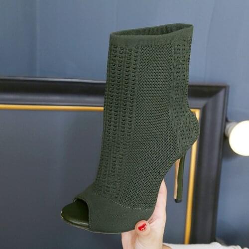 High Heels Peep Toe Booties Fashion Heels Elastic Knitting Ankle Boots Sheel Shoes Spring Autumn New Sexy Ladies Western Boots