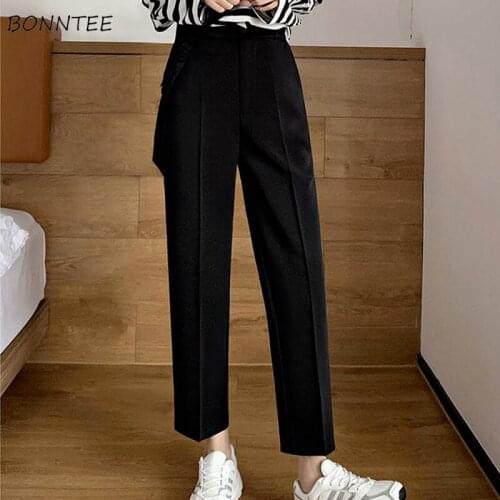 Casual Pants Women High Waist Ankle Length Simple Korean Black New Ins Summer Thin Loose Students Baggy Solid All-match Leisure