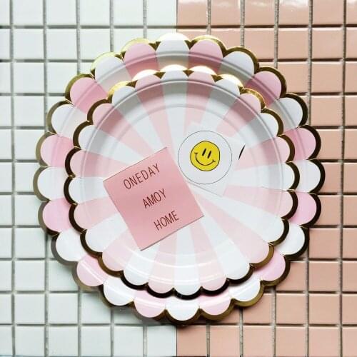 Pink and Gold Foil Paper Plates cups napkins tablecloth, Dessert Dinner Plates, Birthday Decor Baby Bridal Shower Gold Wedding