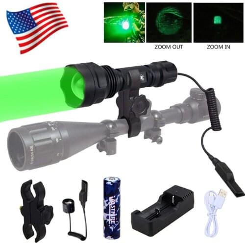 5000LM Zoomable Predator Hog Hunting Flashlight Tactical airsoft element weapon Light+Rifle Scope Mount+Switch+18650+USB Charger