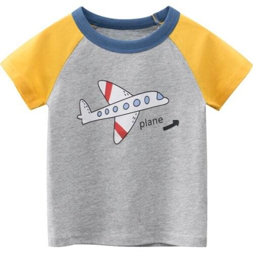 Plane Print T Shirt Boys Girls Summer Kid Clothes Unisex Figure T-shirts for Boy Cotton Top Tee Childrens Clothing Dropship