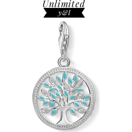 Blue Tree of Life Charms 925 Sterling Silver CZ Thomas Style Bracelet Necklace Fashion DIY Jewelry Making Women Men 2019 New