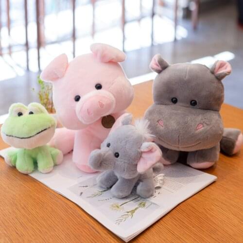 15/20/30cm 10 Styles Cartoon Frog Elephant Husky Pig Tiger Plush Toys Stuffed Soft Shake Head Animal Dolls for Birthday Decor