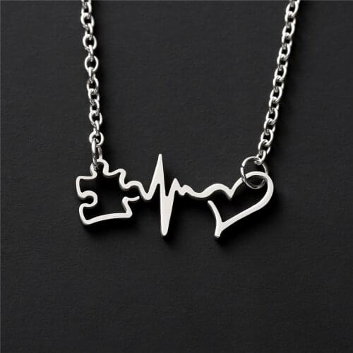 Autism Pendant Inspirational Awareness Heartbeat Accept Understand Love Necklace Jewelry YLQ7806