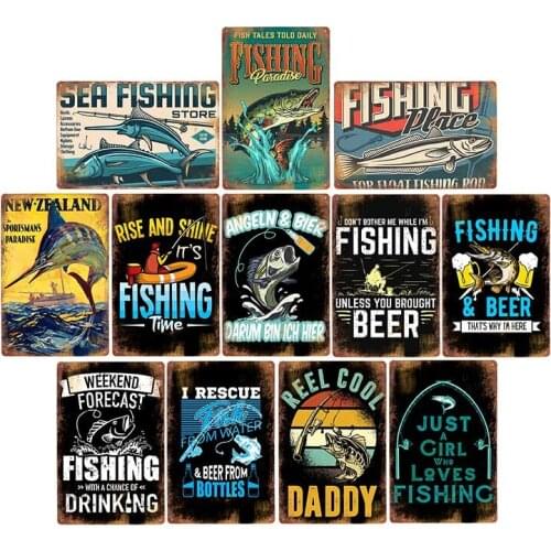 Fish Metal Tin Signs Retro Poster Fishing Site Door Plates Outdoor Decorative Bar Club Iron Wall Plaques Vintage Decor 20x30CM