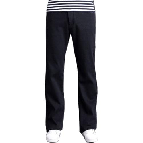 Mens high-waisted flared pants jeans mens autumn and winter warmth thick jeans flared pants trousers black