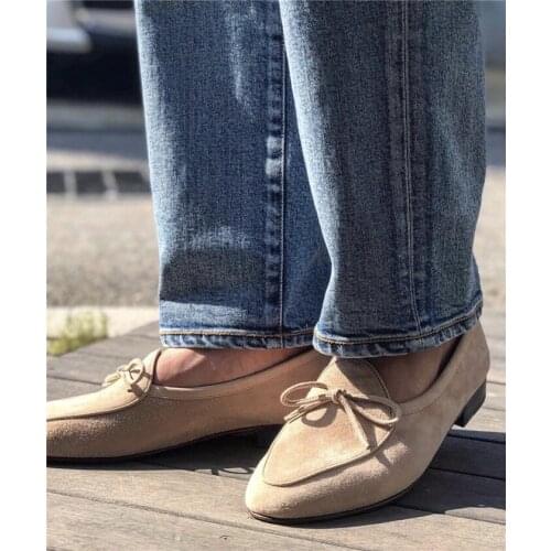 SHOOEGLE Men Suede Belgian Loafers Men Moccasins Slippers Bow Tie Dress Shoes Wedding Genuine Leather Casual Shoes Man