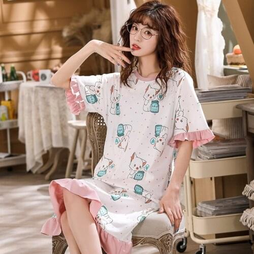 SLPBELY Cartoon Print Women Nightgown Nightdress SummerCute Short Sleeve Homewear Lovely Soft Nightie Nighgskrit Home Clothing