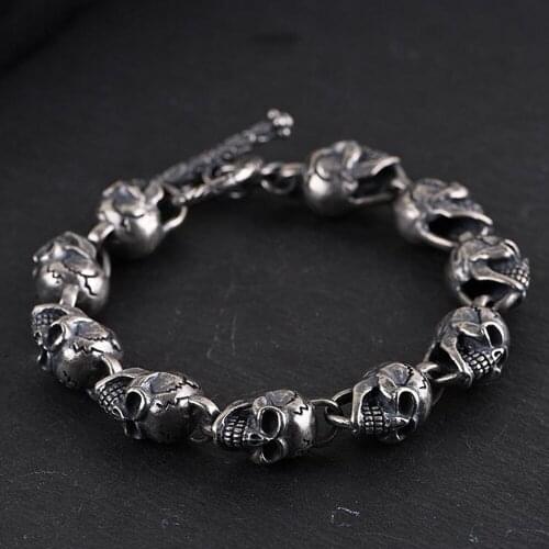 2020 New Real solid S925 pure silver jewelry three-dimensional skull bracelet for men Thai silver fashion men bracelet