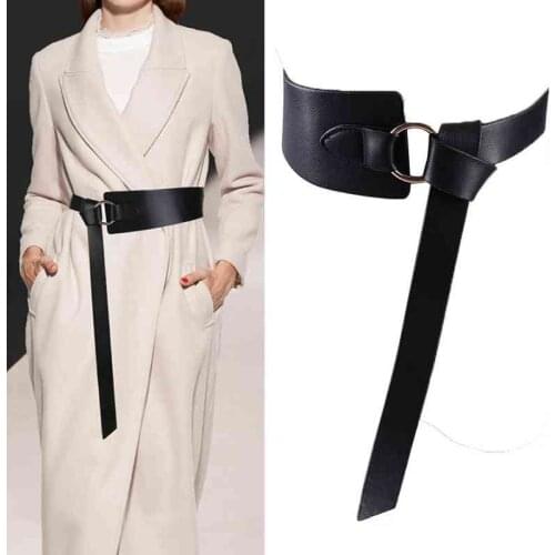 2021 New Wide Leather Corset Belt Female Tie Thin Red Black Bow Leisure Belts for Lady Coat Dress Waistband Cummerbunds