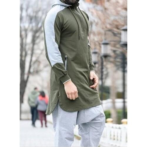New Men Jubba Thobe Muslim Arabic Islamic Clothing Abaya Dubai Kaftan Winter Long Sleeve Stitching Saudi Arabia Sweater