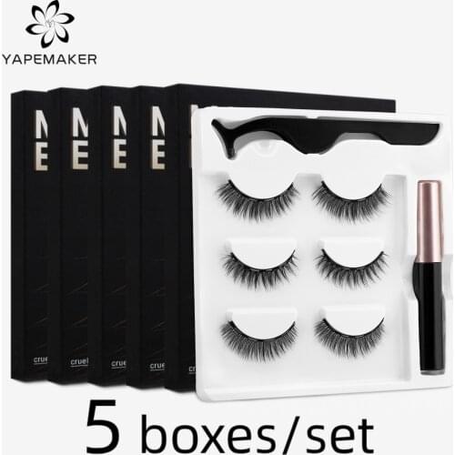 Wholesale 5 boxes/set 3pairs Magnetic Eyelashes Magnet Eyeliner Fake Eyelash Waterproof Liquid short lash Makeup tools