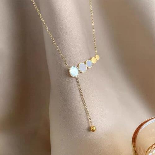 2021 New Exquisite Shell Circle Titanium Steel Colorfast Necklace Korean Fashion Jewelry Girls Sexy Clavicle Chain For Woman