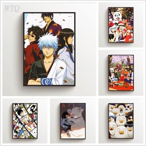 Anime Posters Gintama Silver Soul Sakata Gintoki Kagura Canvas Painting Wall Art Picture Home Decor Photos for Childrens Room