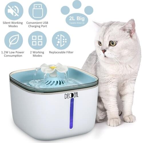 2L Automatic Cats Water Fountain LED Electric Mute Water Feeder USB Pets Drinker Bowl Drinking Dispenser For Dog Feeding Filter