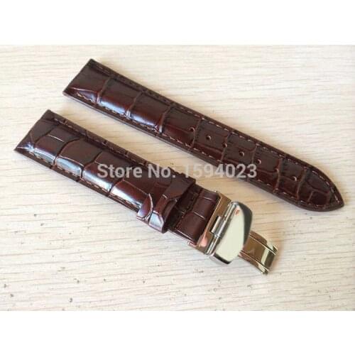 20mm (Buckle18mm) T019430 High Quality Silver Butterfly Buckle + Brown Genuine Leather Watch Bands Strap