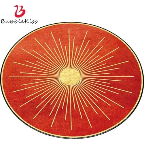 Bubble Kiss Round Carpet Pink Gold Geometric Line Pattern Bedroom Bedside Rugs Soft Girl Room Decorative Floor Mat Customizable