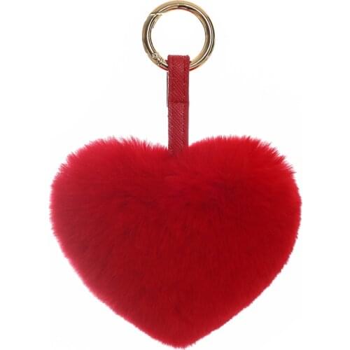 Real Rex Rabbit Fur Keychain Keyring pompom Heart Shape Fluffy Car keyring Bag Charm Key Chains Girlfriend Women Gift porte clef