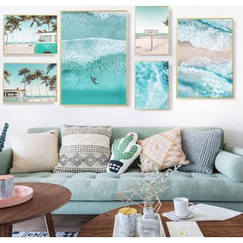 North Eurasia tropical landscape poster modern printing beach bus palm tree wall art oil painting home decoration painting