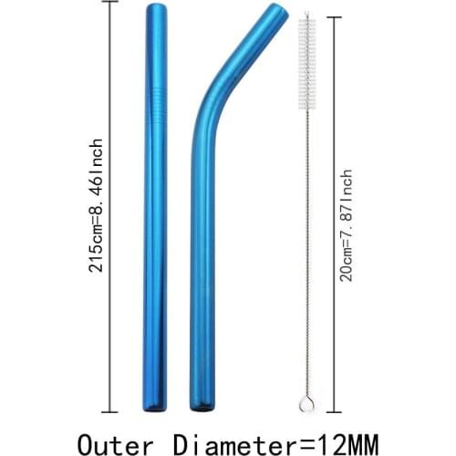 Blue 18/10 Stainless Steel Set Straws Reusable Drinking Straw with Brush Set Metal Colorful Straws Bar Party Favor Accessory Set