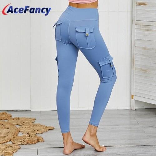Acefancy Sport Pant For Woman Pocket Leggings For Fitness Running Pants Trainning Elastic Pantalones GX096 Sports Yoga Pants Gym
