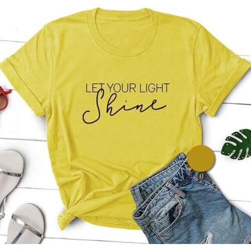 Let Your Light Shine T-Shirt Christian Funny Cotton Graphic Tee Casual Baptism Religion Inspirational Grunge Tops art Camisetas