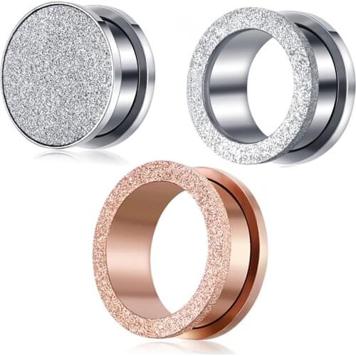 TIANCIFBYJS 2pcs Rose Gold Glitter Ear Gauges and Tunnels Stainless Steel Screwed Earrings Tunnels Expander Plugs Stretcher