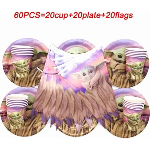 Mandalorian Baby Yoda Birthday Party Decorations Supplies Tableware Set Plate Cup Pink Tableware Baby Shower Party Decor Banner