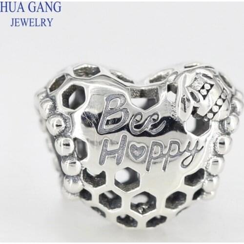 2020 Spring Fit Pandora Bracelet 925 Sterling Silver Bee Happy Honeycomb Heart Charms Beads for Women Fashion Jewelry Making