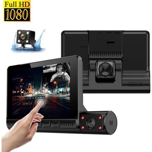 4 Inch Touch Screen Car DVR Driving Video Recorder Camera 3 Lens Dash Cam Full HD 1080P 170 Degree Dashcam with Rearview Camera